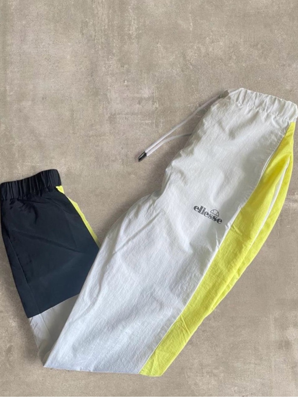 ellesse White, Neon Yellow & Black Colorblock Wind Pants